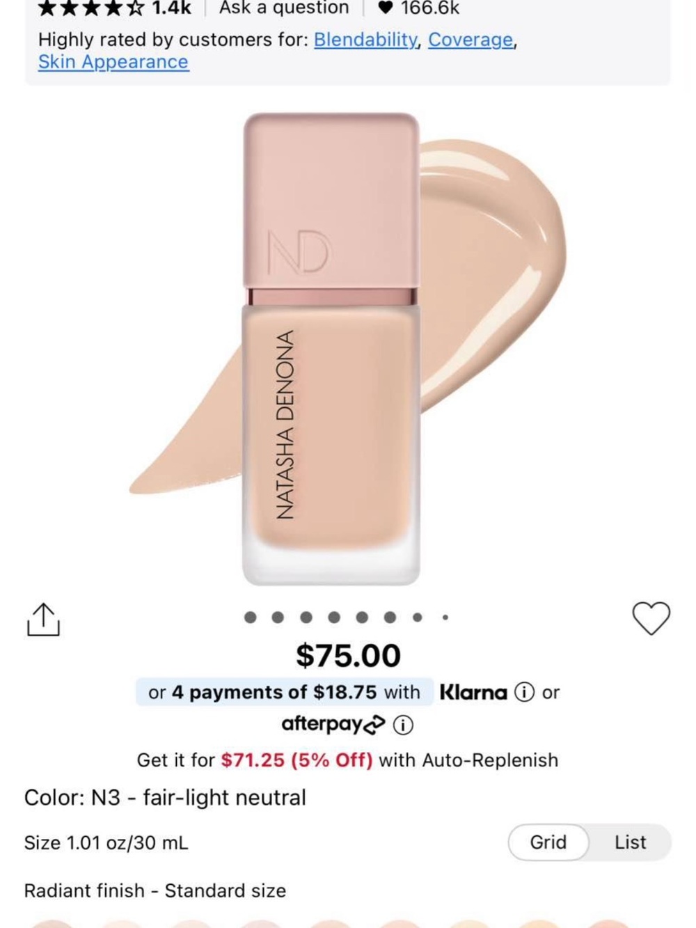 Natasha Denona N3 Fair-Light Neutral Foundation - Radiant Finish (Pink Beige)